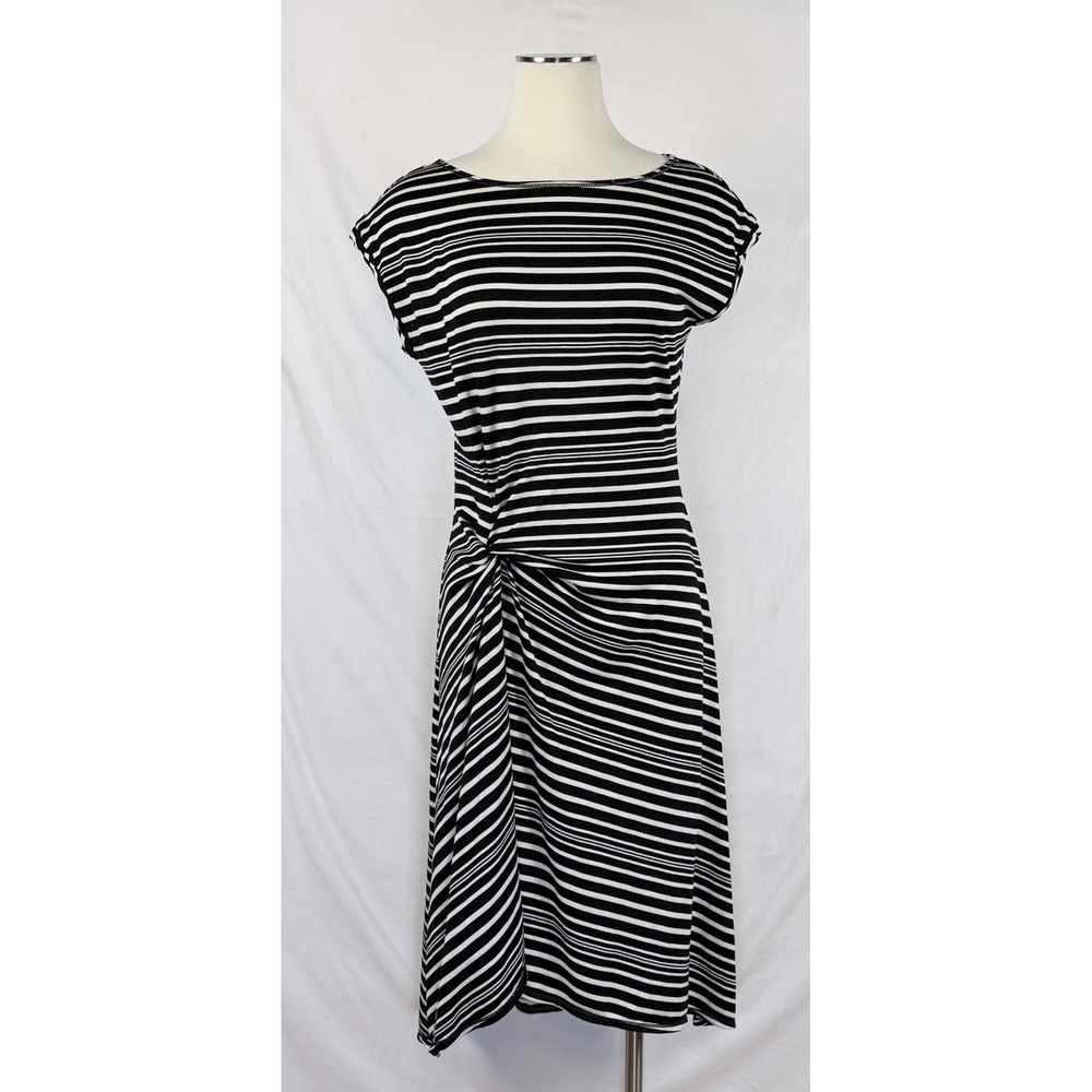 Max Studio Black White Twist Front Midi Dress M Classy Country Club Casual